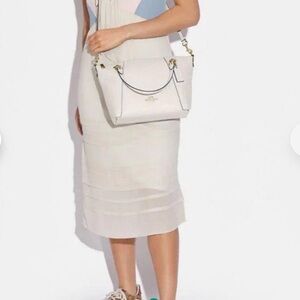 COACH Kacey Pebbled Leather Satchel cross body and shoulder bag In Chalk (C6229)